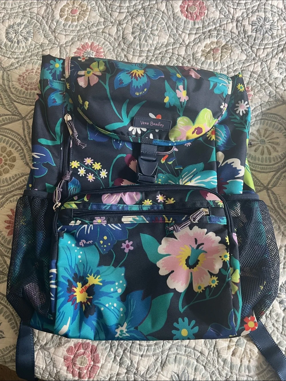 Vera Bradley Navy Floral Drawstring Backpack